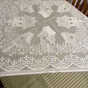 Elegant Square White Lace Birdhouse Tablecloth